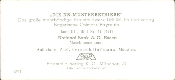 Stereo spatial image &quot;The NS model companies&quot;, III 31 No. 341 National Bank AG Essen machine room