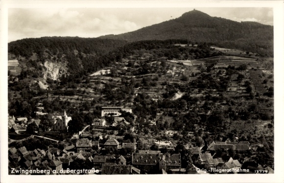 Postcard Zwingenberg on the Bergstraße in Hesse, aerial photograph