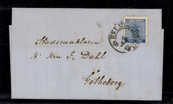 Michel No. 8 "Helsingborg 1865", complete folded letter