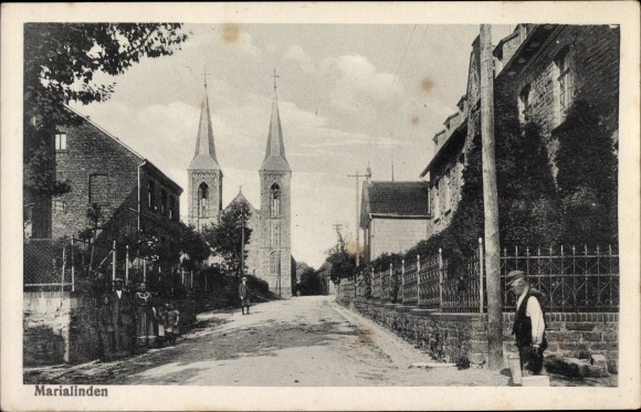 Postcard Marialinden Overath in the Bergisches Land, part of the street, church