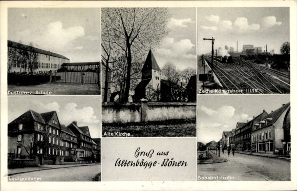 Postcard Altenbögge Bönen in Westphalia, Pestalozzi School, Bahnhofstrasse, Königsborn III/IV mine