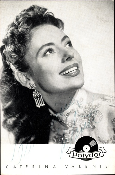 Postcard actress and singer Caterina Valente, Polydor records, portrait, autograph