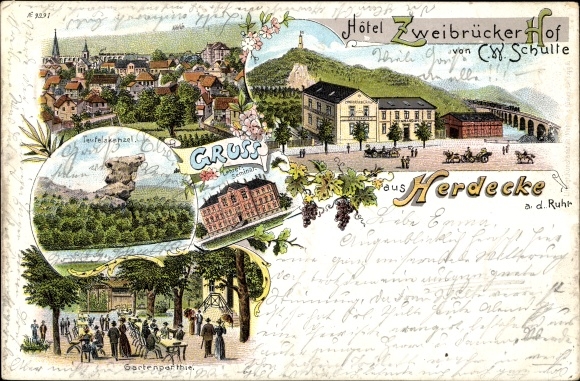 litho Herdecke an der Ruhr, Hotel Zweibrücker Hof, Teufelskanzel