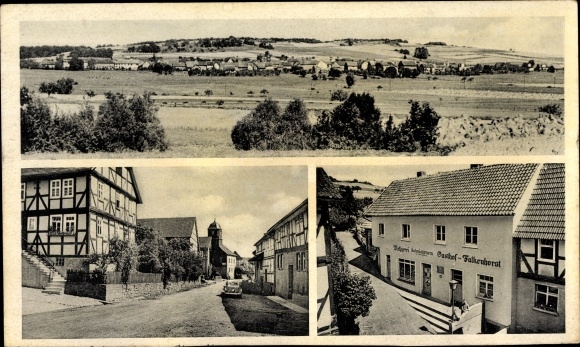 Postcard Melsungen in Hesse, Gasthof Zum Falkenhorst, exterior view, panorama of the place