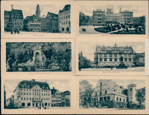Klapp Postcard Coburg in Upper Franconia, market square, residence, government building, castle