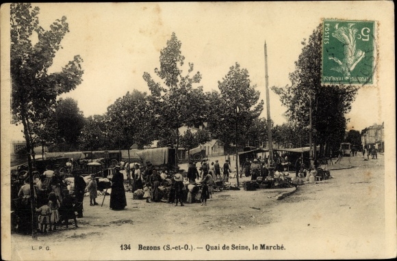 Postcard Bezons Val d&#39;Oise, Quai de Seine, The Market