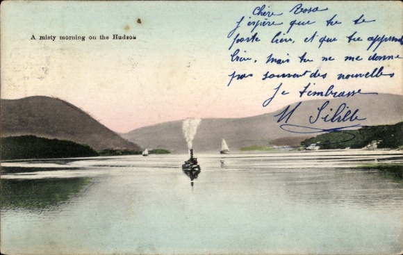 Postcard New York USA, Hudson River, foggy morning