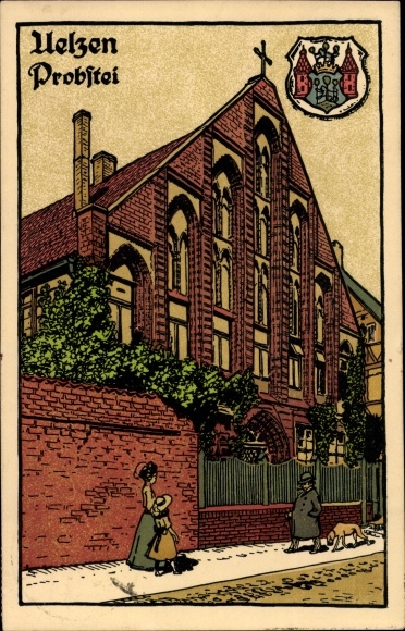 Stone print Postcard Uelzen in Lower Saxony, provost, coat of arms