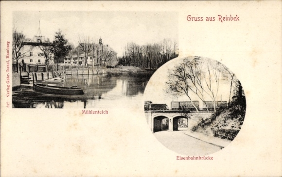 Postcard Reinbek in Schleswig-Holstein, mill pond, railway bridge