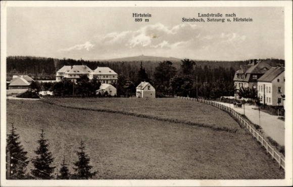 Postcard Satzung Marienberg in the Ore Mountains, Hirtstein, Hirtstein 889 m, country road to Steinbach, Satzu