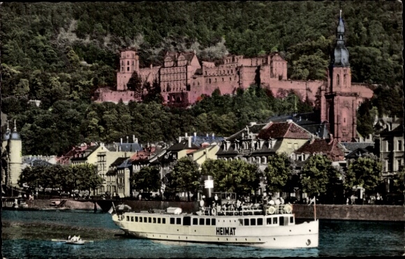 Postcard Heidelberg am Neckar, steamer Heimat, castle