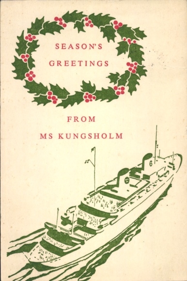 Kunstenaarskaart MS Kungsholm, passagiersschip, Merry Christmas