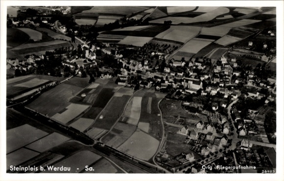 Postcard Steinpleis Werdau in Saxony, aerial photograph