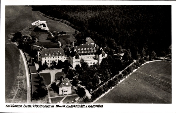 Postcard Bad Dürrheim in the Black Forest, aerial view of a spa house, Europe's highest brine bath