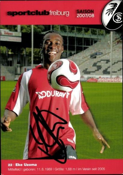 Autograph card footballer Eke Uzoma, SC Freiburg, autograph