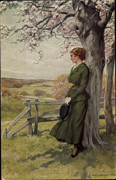 Artist PC Borrmeister, R., longing, woman in a green dress