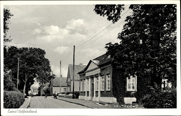 Postcard Esens in Lower Saxony, street section, Herrenwall, building
