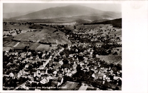 Postcard Auggen in Baden, aerial photograph of the wine-growing region, Gasthaus zum Rebstock