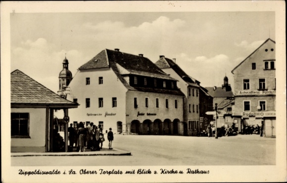 Postcard Dippoldiswalde in the Ore Mountains, Oberer Torplatz, Church, Town Hall