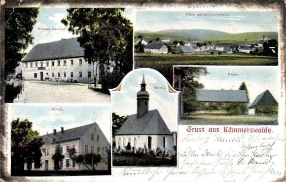 Ak Kämmerswalde Kämmerswalde Neuhausen in het Ertsgebergte, Göhlers Gasthof, school, kerk, parochie