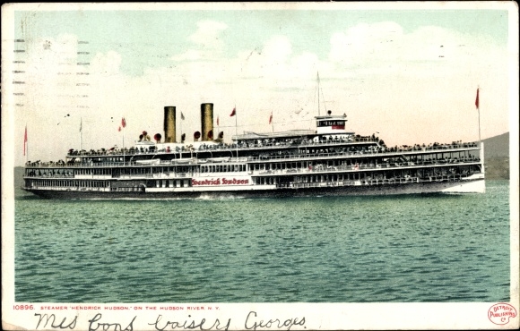 Postcard New York State USA, Steamer Hendrick Hudson on the Hudson River