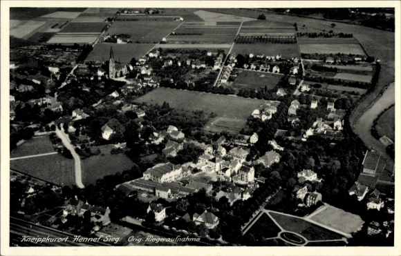 Postcard Hennef an der Sieg, aerial photograph