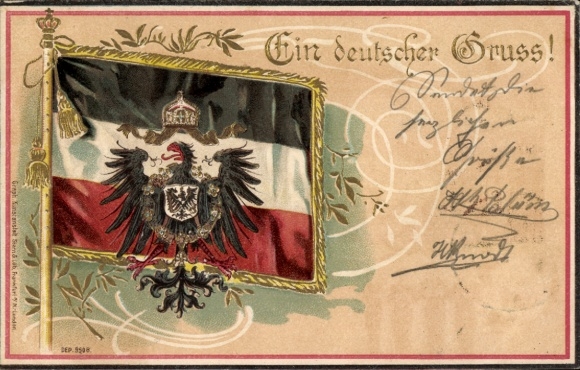 Embossed coat of arms litho A German greeting, Empire, flag, eagle