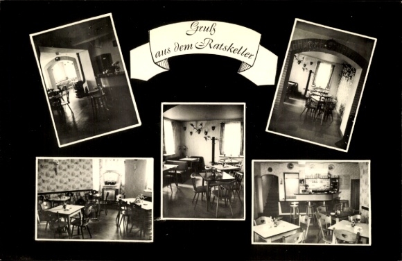 Postcard Waechtersbach in Hesse, Restaurant Ratskeller, dining room