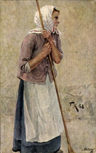 Artist Postcard Kallmorgen, Friedrich, young woman at work