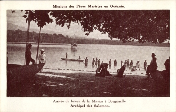 Ak Bougainville Salomon Islands Salomon Inseln Pazifik, Ankunft des Missionsbootes