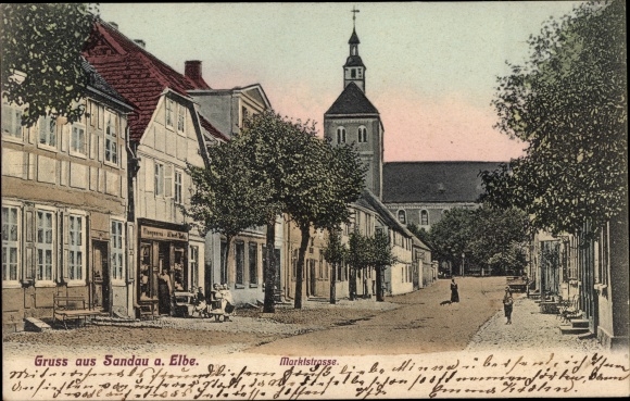 Postcard Sandau on the Elbe in the district of Stendal, Marktstrasse
