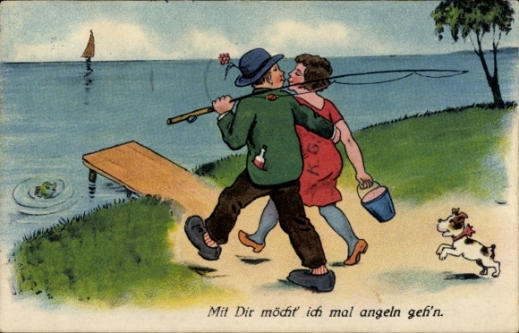 Künstler Ak Mit Dir möcht ich mal angeln gehn