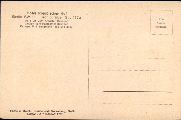 Ak Berlin Kreuzberg, Hotel Preussischer Hof, Königgrätzer Strasse 117