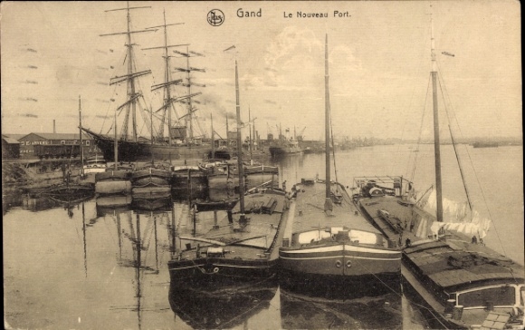 Postcard Gand Gent East Flanders, ships in the harbor, water, sailing ships, steamships, Le Nouveau Port