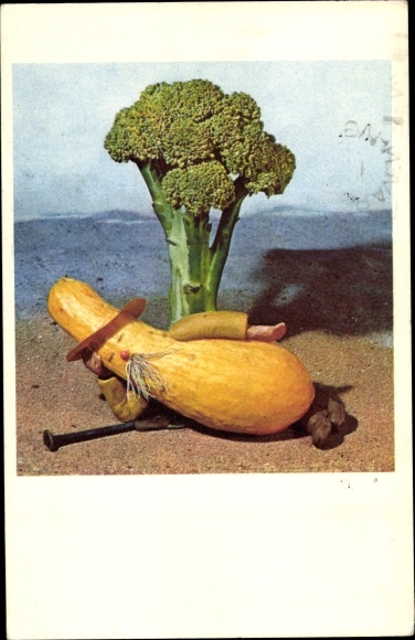 Postcard Humanized vegetables relax on the beach