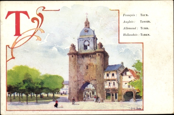 Art Nouveau Letters Artist PC Titz, Louis, T, Tower, Tour