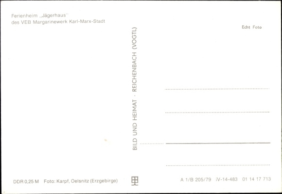 Postcard Jägerhaus Bermsgrün Schwarzenberg in the Ore Mountains, holiday home VEB Margarinewerk, club room