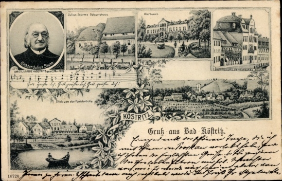Ak Bad Köstritz an der Weißen Elster Thüringen, Dichter Julius Sturm, Geburtshaus, Kurhaus, Institut