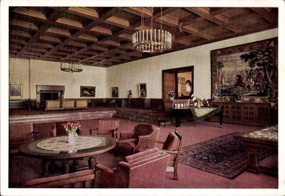 Postcard Obersalzberg Berchtesgaden in Upper Bavaria, Berghof, Great Hall, interior view
