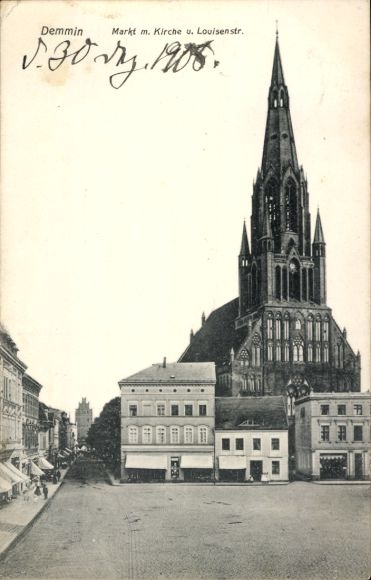 Ansichtkaart Demmin in West-Pommeren, markt, kerk, Louisenstrasse