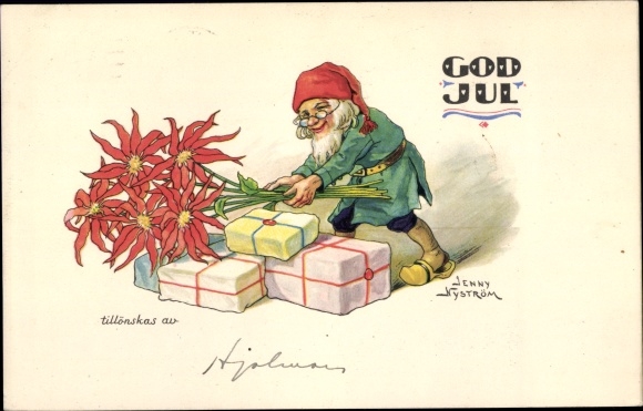 Artist PC Nyström, J., Congratulations Christmas, dwarf, gifts, flowers