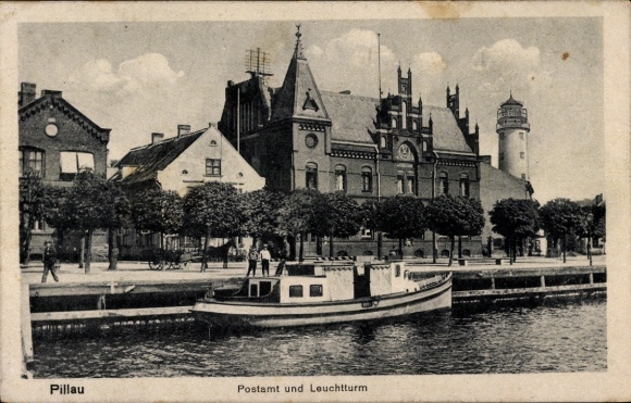 Postcard Pillau East Prussia near Königsberg, post office, lighthouse