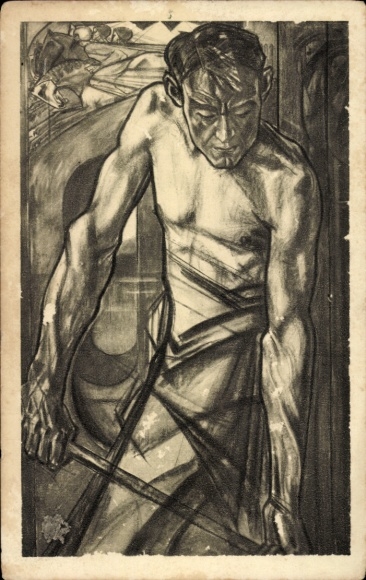 Artist Postcard Toorop, Jan Th., De Ijzergieter, Blacksmith at work