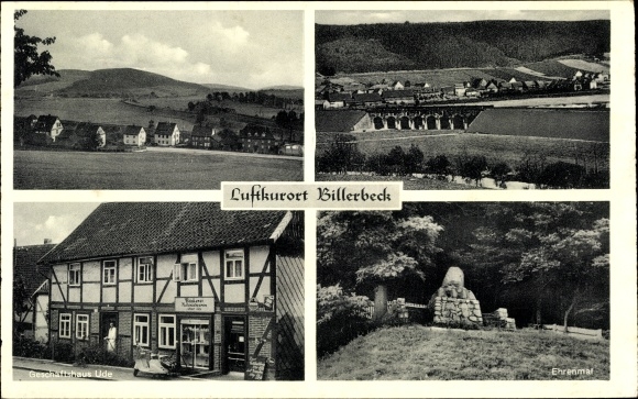 Postcard Billerbeck Schnega, view of Inn Ude, memorial, bridge