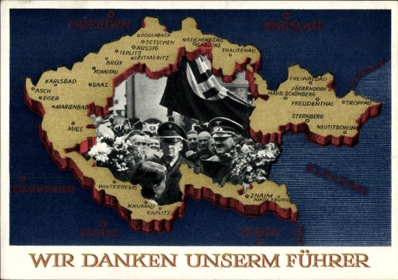 Postal stationery Postcard We thank our Führer, Sudetenland, Bohemia, Moravia, Hitler