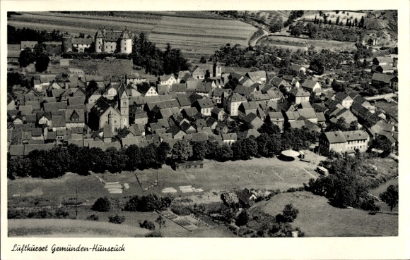 Postcard Gemünden in the Hunsrück, aerial photograph