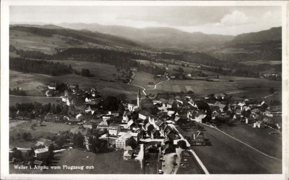 Postcard Weiler Simmerberg in Allgäu, aerial photograph