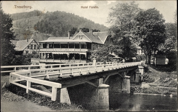 Ak Treseburg Thale im Harz, Hotel Forelle