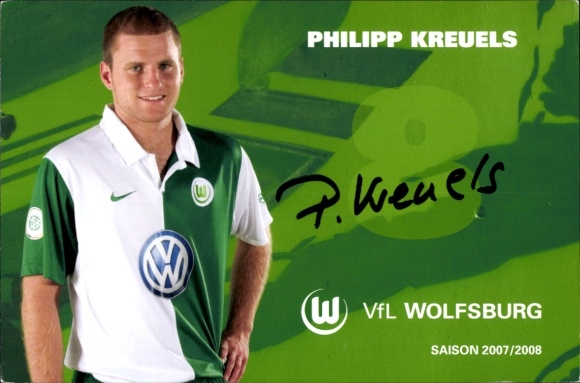 Autograph card footballer Philipp Kreuels, VfL Wolfsburg, autograph