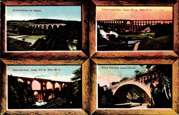 Postcard Mylau Reichenbach Vogtland, Göltzschtalbrücke, Krystallbrücke, king Friedrich August Br. Plauen